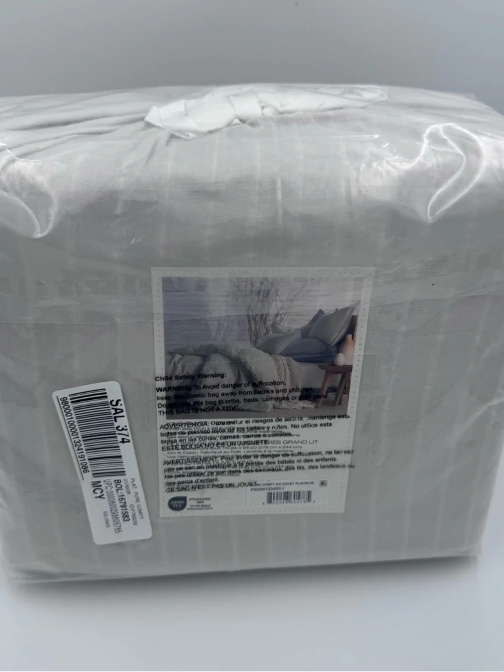 NEW DKNY “Pure Comfy” King Size Duvet Cover, Platinum, Cotton BOHO Minimalist